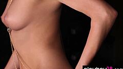 Shannon Cole, this petite blonde, strips down to show off her natural boobs