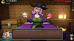Teen witch in cute outfit tests potion for giant cock growth in Hornycraft hentai parody.