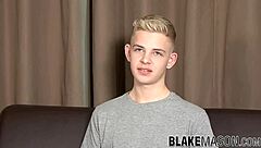 Twink Blond Alex Silvers Strips for Interview and Masturbates to Cumshot in Close-Up