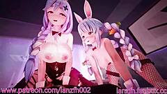 短篇牛仔女孩合集2，动画群交场景中的狂野三人行