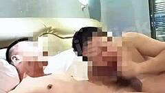 Handsome Asian gay couple goes bareback at home
