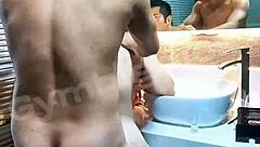 Handsome Asian gay couple goes bareback at home