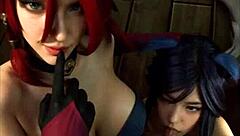 uh, league of legends miss fortune n ahri cosplay in uncensored hentai, ai made stuff