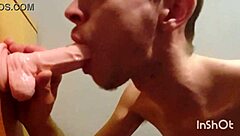 Gay Twink Joe Nuts Sucks His New Dildo with Passion