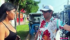 Peruvian latina handles taxi fare in a unique way after shopping