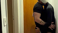 Young guys caught kissing hard on building camera footage