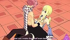 Lucy Natsu da mamada y paja intensa hasta corrida en hentai Fairy Tail sin censura