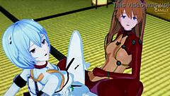 Asuka and Rei synchronize tight pussies