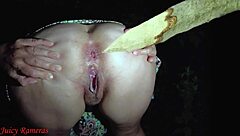 anal whore destroyed with creampie and pissing near forest tree. total outdoor mess.