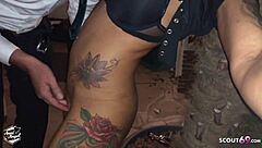 Deutsche Party Girl Licked by Random Guys in Store at Night