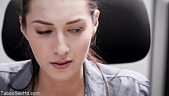 hey, wanna watch this hot long-legged brunette bang her boss?