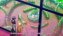 hentai redhead rides japanese cock wild in anime cumshot scene with black twist