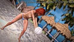 Topless Beach Ball with Petite Redhead Beauty