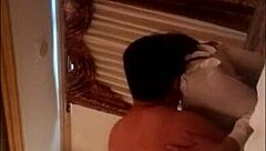 Young hotel girl in skirt teases wildly