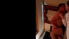 Young hotel girl in skirt teases wildly