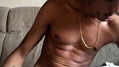 Giant cock tricks young guy into masturbation and cums hard