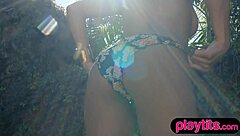 Big Ass Asian Milf Undresses to Show Juicy Tits and Hairy Pussy Outdoors!