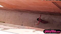 Big Ass Asian Milf Undresses to Show Juicy Tits and Hairy Pussy Outdoors!