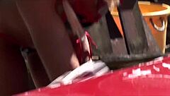 Blonde Giving Head at Car Wash in Public