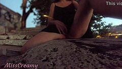 Do you see me flashing my pussy in the city center? Masturbating here is so risky with people near.