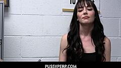 pussyperp - security officer with big dick catches teen shoplifter in action.