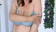 Busty Granny MariaOld Strips in Stockings for Pussy Close-Up