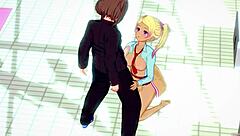 Hentai girl gives handjob in swimming pool