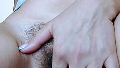 Solo Girl FINGERING Hairy Pink Pussy to SHAKING LEGS ORGASM. She Can’t Stop!