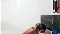 Cute and sexy Latina woman cooks naked showing off her big tall submissive body