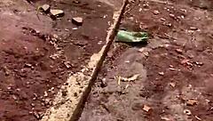 Brunette cutie gives ass after school in public