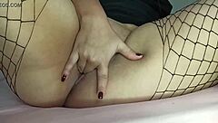 Your Neighbor Pleases With Mesh Feet Fetish Up Close. Her Wet Vagina Awaits Your View.