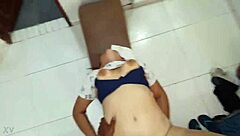 blonde babe getting pounded in bed, blue bra still on 😉