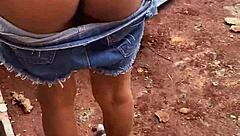 Brunette cutie gives ass after school in public