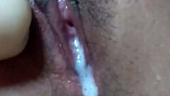 Japanese girl cums on big dildo
