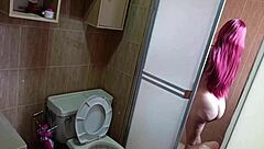 Sobrina with big tits takes a shower while I convince her. Soon, she's in my room for hard action.