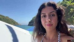 walking with hot cum dripping on my face across a crowded public beach during a daring cumwalk