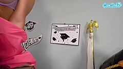 Horny busty amateur with big tits masturbates wildly before college grad party