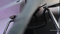 sierra sage rides big toy dildo on clear chair