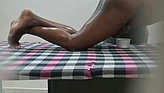 squeezing sperm milk outside during a relaxing massage spa session, feels great