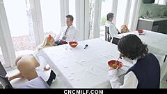 thick stepmom lets her petite stepson get wild with her while tackling the chores, no limits.