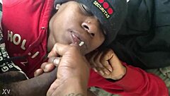 hey, check out this ebony babe sucking a big black cock and getting cum