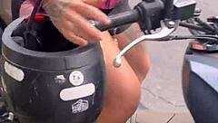 Uber moto girl gets cozy on the street. She heads to his apartment for a wet, wild homemade fuck.