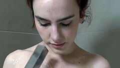 claudia invites you into her intimate shower with shaved big natural tits