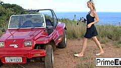 tarra handles a white and black cock at once in a steamy european threesome session.