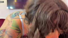 sloppy blowjob from split tongue girl with hot cumshot