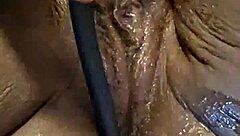 hey, have you seen this ebony wife pleasing her ass with toys in a wild solo session?