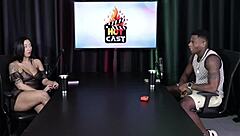 they were measuring the hot brunette's butt size in a swingers group with will mastro in sheer red lingerie