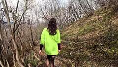 Perfect-ass Latina teen strips naked in the woods, touching herself from pure horniness. She’s dripping wet under the trees.