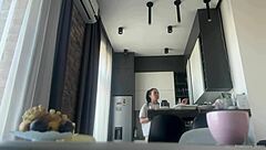 Hey, why’s this fit brunette cleaning with no panties on?