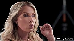 uhh my wifey andi avalon is takin that massive bbc in her lingerie while i watch... blonde pussy licked missionary style